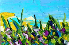 Peinture à l'huile originale art coquelicots champ fleurs sauvages paysage...