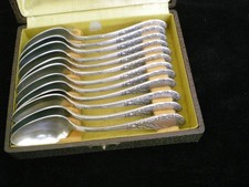 ANCIEN COFFRET DE 12 PETITES CUILLERE A CAFE EN ARGENTERIE 2 POINCONS