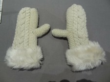 Moufles doublées, écrues, en laine, poignet imitation fourrure taille unique