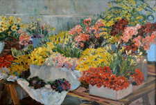FLOUTIER Louis (1882-1936)"Marché aux fleurs à Saint Jean de Luz" Ciboure Basque