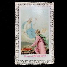 Ancienne IMAGE PIEUSE DENTELLE «Bienheureux Les Pauvre D’esprit » Bouasse