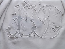 superbe mono E D sur drap en pur fil de lin, 2.36 m X 3.22 m, XIXème