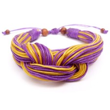 Bracelet Femme – Original – Coton Ciré – Jaune et Violet – réglable ajustable