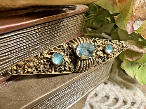Broche ancienne cristal - cristal, bleu