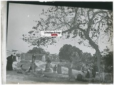 Village, lavoir, femmes, photo ancienne plaque verre, noir & blanc, 9x12 cm
