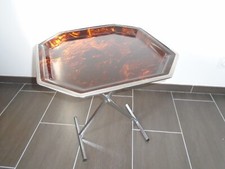 TABLE PLATEAU LUCITE IMITATION ECAILLE TORTUE PIED PLIANT CHROME DESIGN VINTAGE