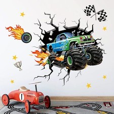 Stickers Muraux 3D Voiture de Course Autocollant Mural Sport Garcon Décoratio...