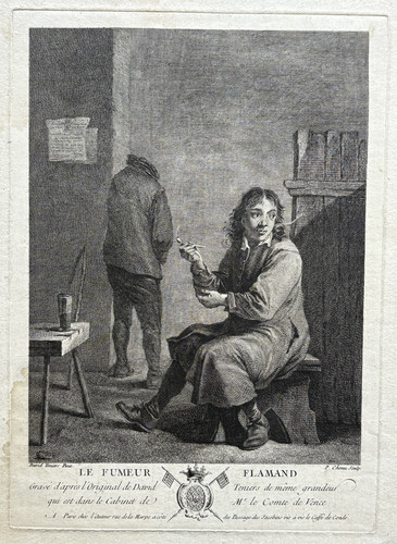 Fumeur flamand gravure pierre - flamand,