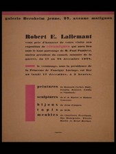 CARTON EXPOSITION- ROBERT LALLEMANT, GALERIE BERNHEIM JEUNE 1928 - DIM, PERRIAND