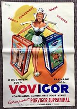 ANCIENNE AFFICHE PIN UP VOVIGOR ÉLEVAGE BOUCHERIE COMPLÉMENTS ALIMENTAIRES VEAUX