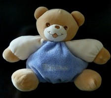 55. DOUDOU PELUCHE BOULE TAKINOU OURS MAUVE BLEU ECRU BEIGE MARRON BILLES EX. ET