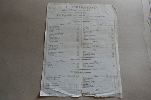 Tarif ancien 1878 vin - 1878, h