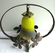 Lampe de table Art Nouveau, déco marronnier, tulipe pâte de verre Muller Degué
