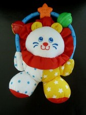 *. DOUDOU PELUCHE HOCHET FISHER PRICE VINTAGE LION BLANC JAUNE ETOILE VINTAGE