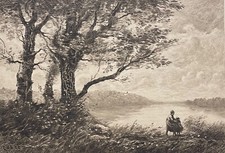 Jean Baptiste Corot Le gros chêne graveur Charles Pinet pointe sèche de 1910
