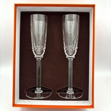 Ensemble paire de verres à champagne Hermès 2 pièces cristal 23,5 cm motif ra...