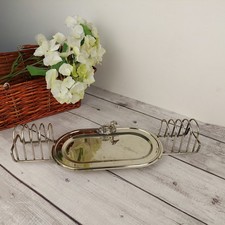 Porte-toasts métal argenté plat à foie gras décor de canard art de table vintage