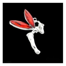 Pendentif collier - Bijou enfant, femme Fée Clochette - zircon rouge - Argent