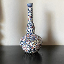 Ancien Petit Vase de Vitrine Soliflore Faïence Gien - Modèle Cachemire - XXème