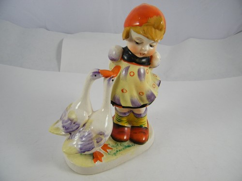 Vintage goose girl with geese - goose,