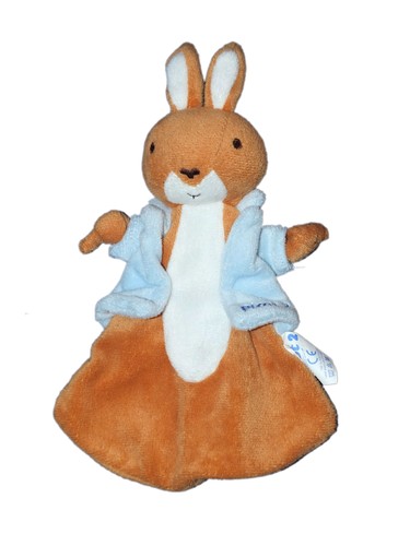 Doudou plat lapin - marron, bleu