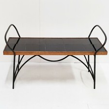 TABLE BASSE RECTANGULAIRE 1950 VINTAGE ACIER CERAMIQUE NOIRE & CHENE 50S 1950S