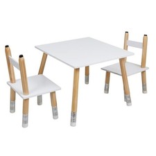 Table & 2 Chaises Enfant "Crayon" 60cm Blanc