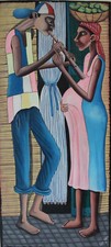 PEINTURE ORIGINALE DE L'ARTISTE HAÏTIEN LOUIS MOISE 16X36inc - HAÏTI