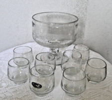 SERVICE PUNCH SANGRIA VERRE SOUFFLE BOUCHE CRISTALIN BULLE LA ROCHERE VINTAGE 70