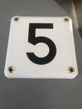 Ancienne Plaque Emaillée Chiffre Blanc Numero 5