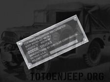plate plaque plaquette ALU DODGE CAISSON 3/4 T WC .. jeep willys ww2