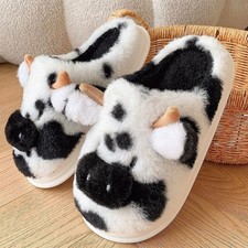 Femmes Fuzzy Cow Pantoufles Mignon Confortable Anti-dérapant Chaud Coton Chaussures Forme Animale Royaume-Uni