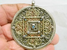 ?? ANCIEN MEDAILLON ARGENT FILIGRANE PIERRE PENDENTIF MEDAILLE BERBERE BIJOUX