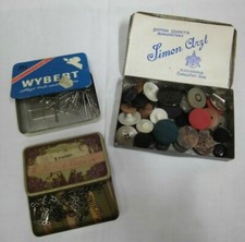 3 Anciennes Boîtes Avec Boutons Épingles Œillets + Crochets Artisanat Vintage