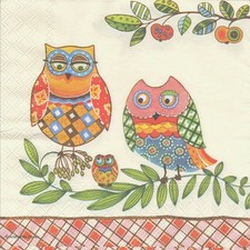 Lot de 2 Serviettes en papier Famille Hibou Decoupage Collage