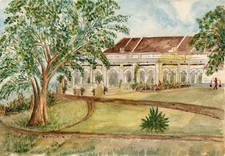 🇮🇳 Aquarelle Bungalow Sopore Inde 1894 – Peinture Anglo-Indienne du 19e siècle