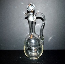 Carafe Cannette ancienne en verre soufflé gravé à l'acide panier 1900