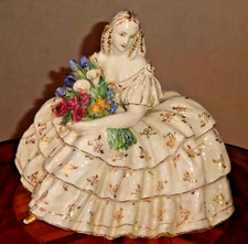 SPLENDIDE STATUE MARQUISE au bouquet CERAMIQUE SIGNE PUGI GRAND FORMAT SUPERBE