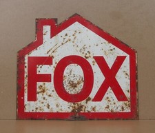 Ancienne plaque tôle peinte maison "FOX" déco industrielle indus loft atelier
