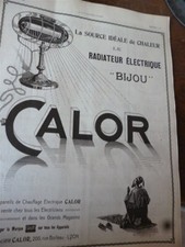 CALOR radiateur électrique BIJOU publicité papier ILLUSTRATION 1920 col