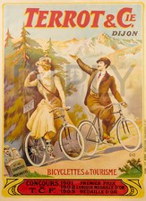 PLAQUE ALU DECO REPRODUCTION AFFICHE TERROT BICYCLETTE VELO DIJON MONTAGNE 