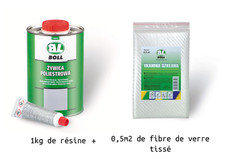 BOLL-1 kilo de resine polyester + catalyseur+ fibre de verre tissé, bateaux 