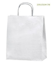 50 SACS PAPIER BLANC KRAFT POIGNEES TORSADEES FICELLE 23X12X30 CM CADEAU