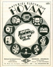 Publicité ancienne Hovan matériel électrique  1949 issue de magazine