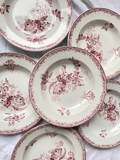 6 Assiettes Creuses Sarreguemines Modèle Fontanges  Terre de Fer Rose Diam 23 cm