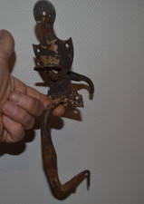 Ancien grand loquet de porte à poucier en fer forgé, poignée, loquet (29cm)