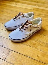 Chaussures plates blanches avec lacets en cuir marron Ralph Lauren taille 38