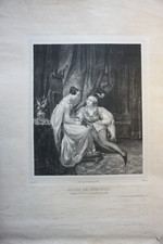 GRANDE LITHO XIX° SCENE GALANTE TROUBADOUR MARIE COMINES LOUIS XI HOMME FEMME