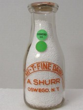 TRPP Milk Bottle MI T FINE Dairy Farm A Shurr Oswego NY OSWEGO COUNTY 2 BABIES