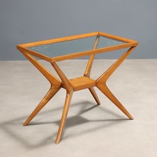 Table Basse Vintage Design Bois Verre Italie Années 1960 Originale